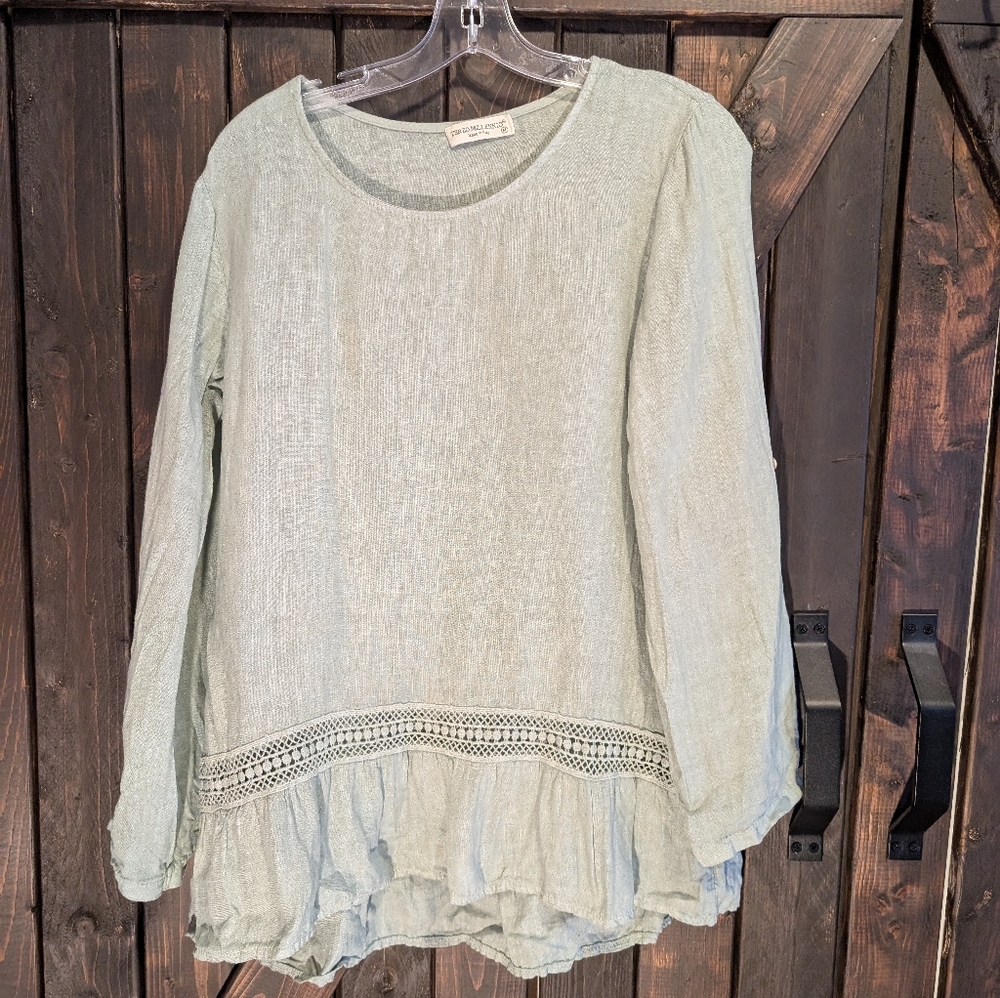 Italian Light Green Women's Top with Lace Detail, Size M
